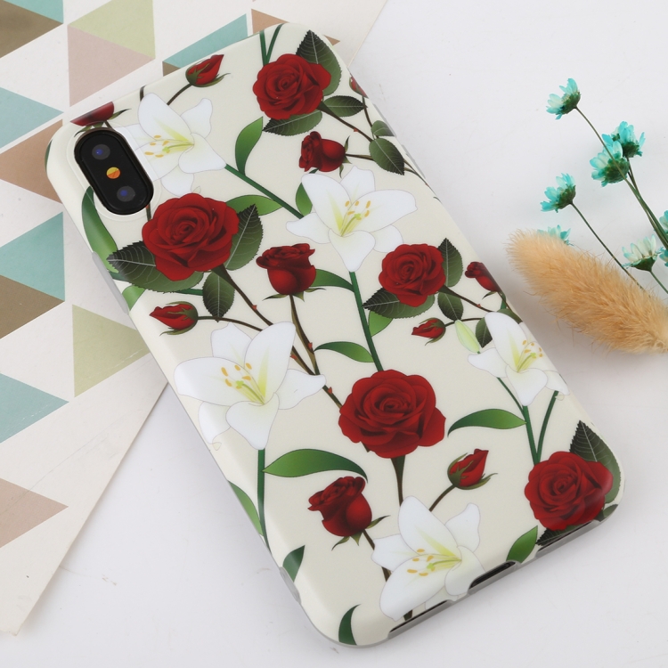

For iPhone X / XS Flower Pattern TPU Protecitve Case(Red Rose)