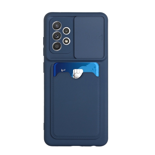 

For Samsung Galaxy A72 5G / 4G Sliding Camera Cover Design TPU Protective Case with Card Slot(Dark Blue)