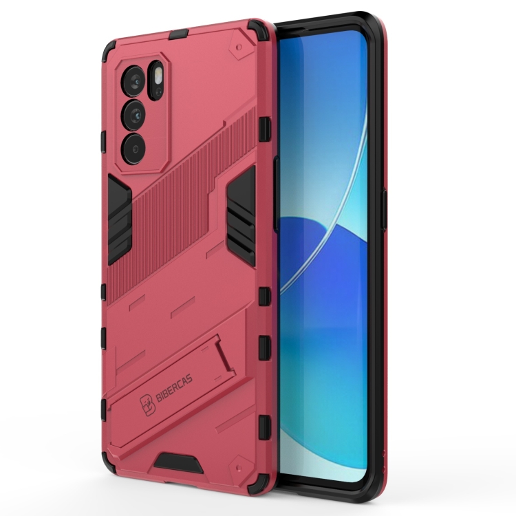 

For OPPO Reno6 Pro 5G Punk Armor 2 in 1 PC + TPU Shockproof Case with Invisible Holder(Light Red)