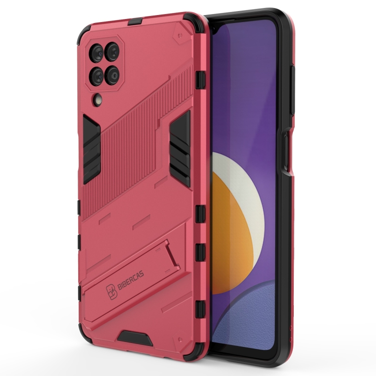 

For Samsung Galaxy M12 Punk Armor 2 in 1 PC + TPU Shockproof Case with Invisible Holder(Light Red)