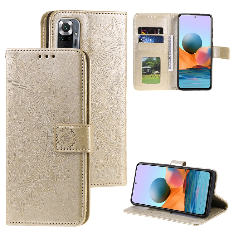 

For Xiaomi Redmi Note 10 Pro Max Totem Flower Embossed Horizontal Flip TPU + PU Leather Case with Holder & Card Slots & Wallet(Gold)
