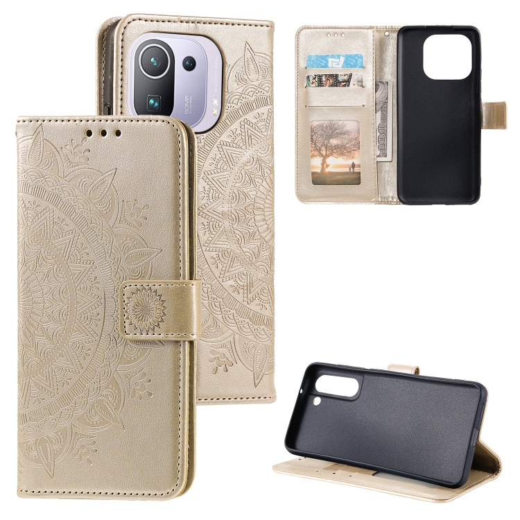 

For Xiaomi Mi 11 Pro Totem Flower Embossed Horizontal Flip TPU + PU Leather Case with Holder & Card Slots & Wallet(Gold)