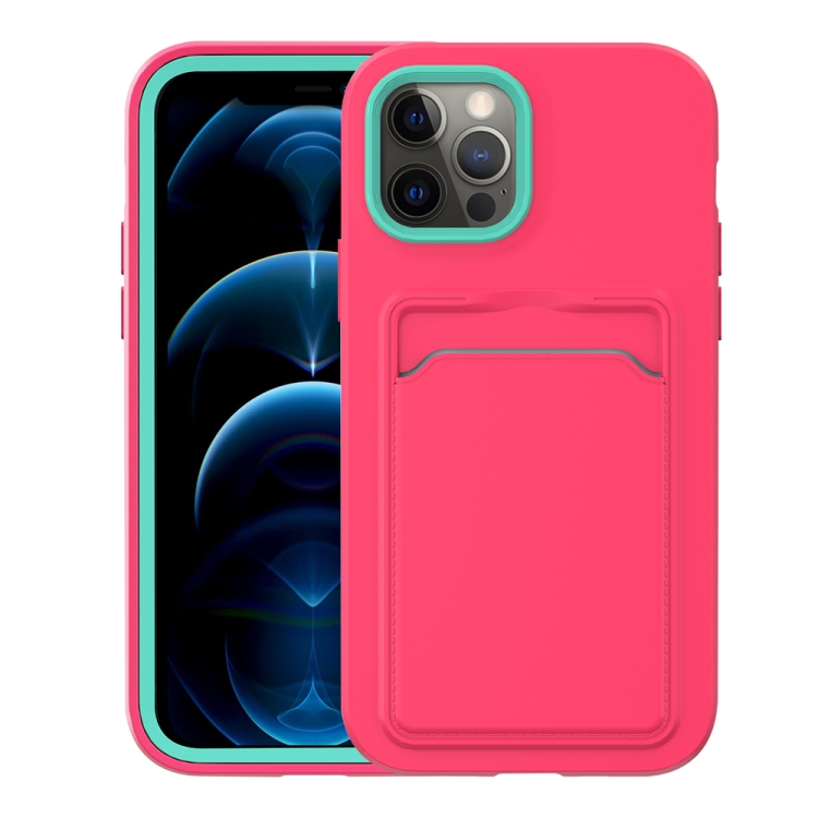 

Two-color TPU + PC Protective Case with Card Slot For iPhone 12 / 12 Pro(Rose Red+Green Frame)