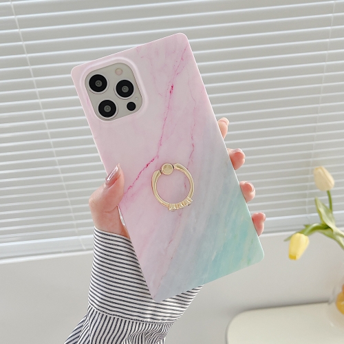 

Marble Pattern Soft TPU Straight-Edge Protective Case with Ring Holder For iPhone 11 Pro Max(Pink Green)