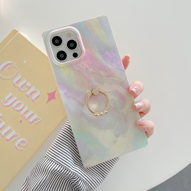 

Marble Pattern Soft TPU Straight-Edge Protective Case with Ring Holder For iPhone 12 / 12 Pro(Colorful)