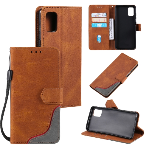 

For Samsung Galaxy A03s Three-color Stitching Calf Texture Horizontal Flip Leather Case with Holder & Card Slots & Wallet(Brown)