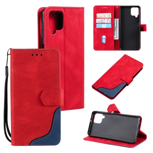 

For Samsung Galaxy A22 4G Three-color Stitching Calf Texture Horizontal Flip Leather Case with Holder & Card Slots & Wallet(Red)