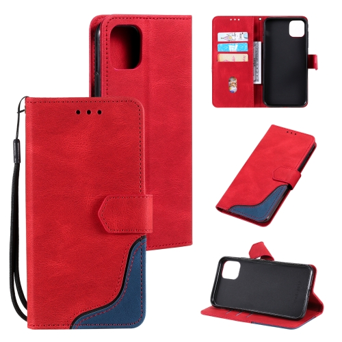 

For Samsung Galaxy A22 5G Three-color Stitching Calf Texture Horizontal Flip Leather Case with Holder & Card Slots & Wallet(Red)