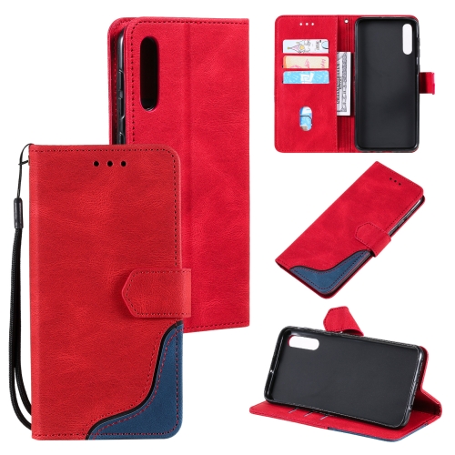 

For Samsung Galaxy A70 Three-color Stitching Calf Texture Horizontal Flip Leather Case with Holder & Card Slots & Wallet(Red)