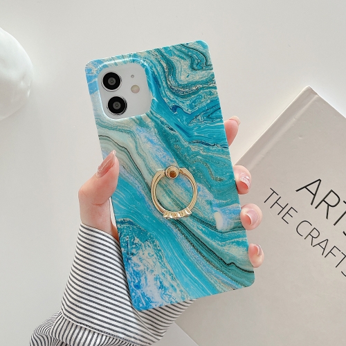 

Marble Pattern Soft TPU Straight-Edge Protective Case with Ring Holder For iPhone 11 Pro(Shining Green)