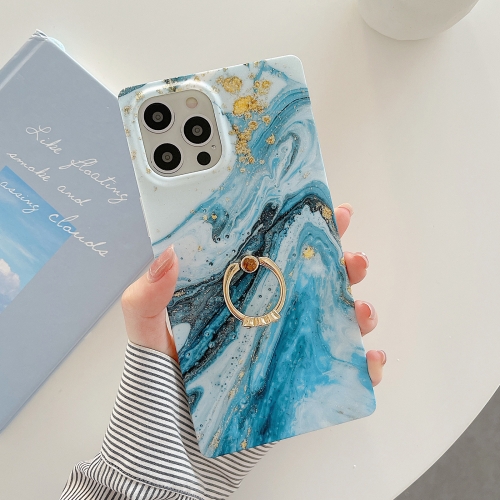 

Marble Pattern Soft TPU Straight-Edge Protective Case with Ring Holder For iPhone 11 Pro Max(Gilding Blue)