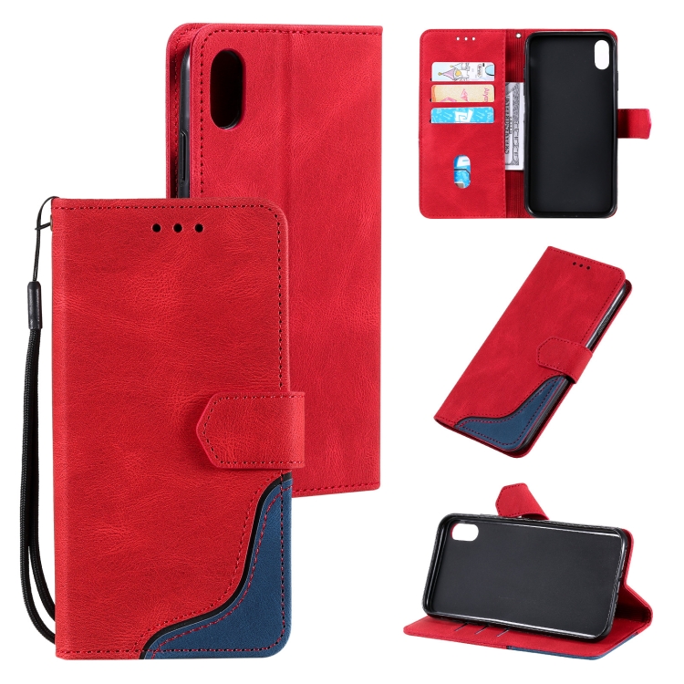 

Three-color Stitching Calf Texture Horizontal Flip Leather Case with Holder & Card Slots & Wallet For iPhone XR(Red)