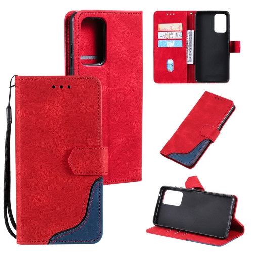 

For Xiaomi Redmi K40 Three-color Stitching Calf Texture Horizontal Flip Leather Case with Holder & Card Slots & Wallet(Red)
