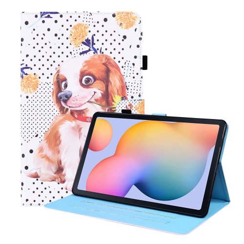 

For Samsung Galaxy Tab S6 Lite SM-P610 / SM-P615 Animal Pattern Horizontal Flip Leather Case with Holder & Card Slots & Photo Frame & Sleep / Wake-up Function(Little Flower dog)