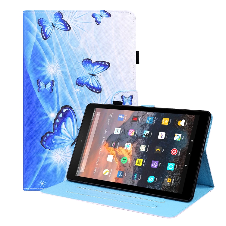 

For Amazon Fire HD 8 2015 / 2016 / 2017 / 2018 Animal Pattern Horizontal Flip Leather Case with Holder & Card Slots & Photo Frame & Sleep / Wake-up Function(Blue Butterfly)