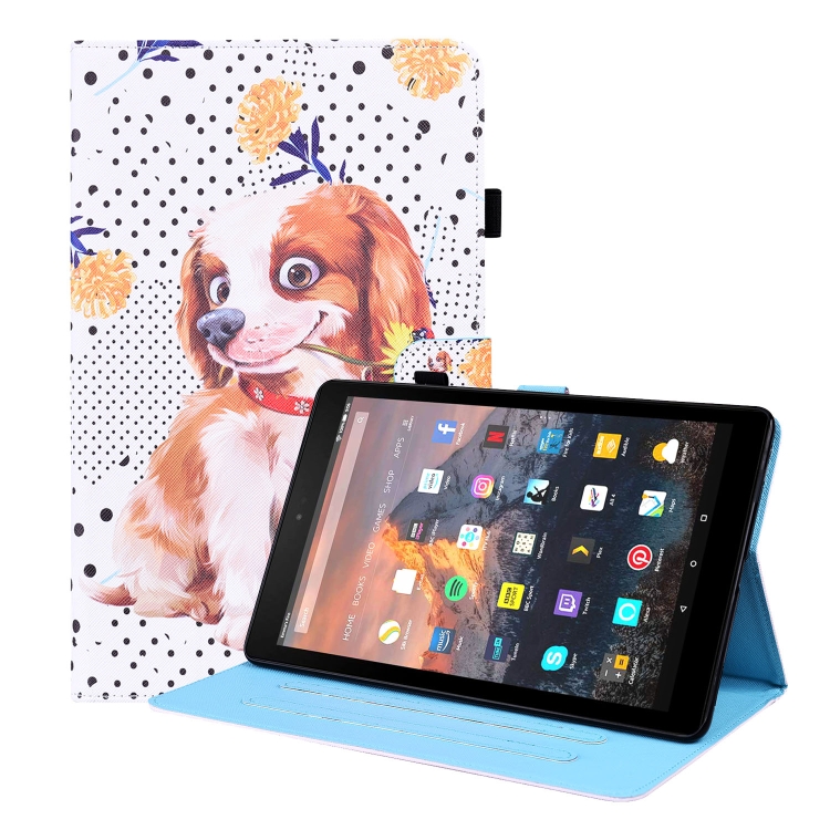 

For Amazon Fire HD 8 2015 / 2016 / 2017 / 2018 Animal Pattern Horizontal Flip Leather Case with Holder & Card Slots & Photo Frame & Sleep / Wake-up Function(Little Flower dog)