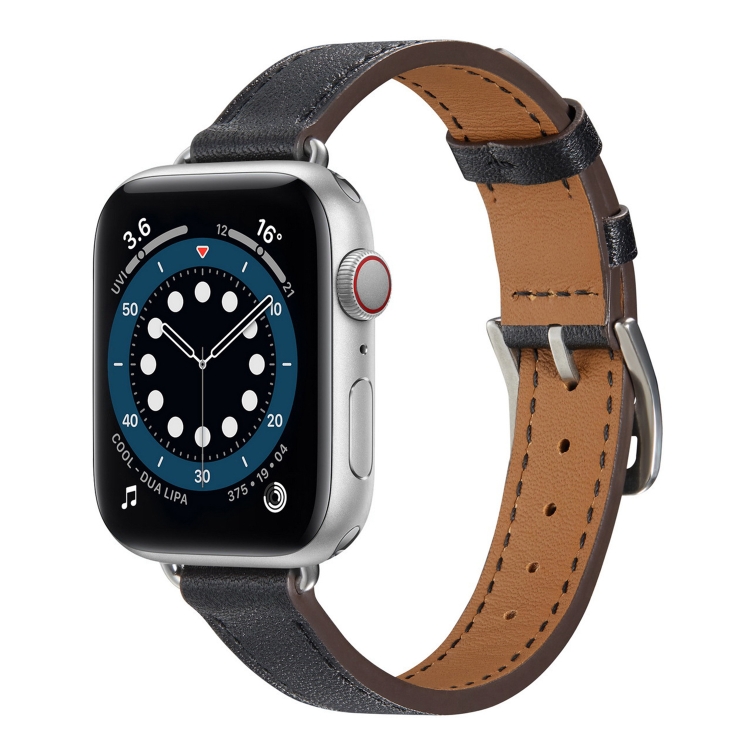 

A Style Leather Strap Watchband For Apple Watch Series 6 & SE & 5 & 4 44mm / 3 & 2 & 1 42mm(Black)