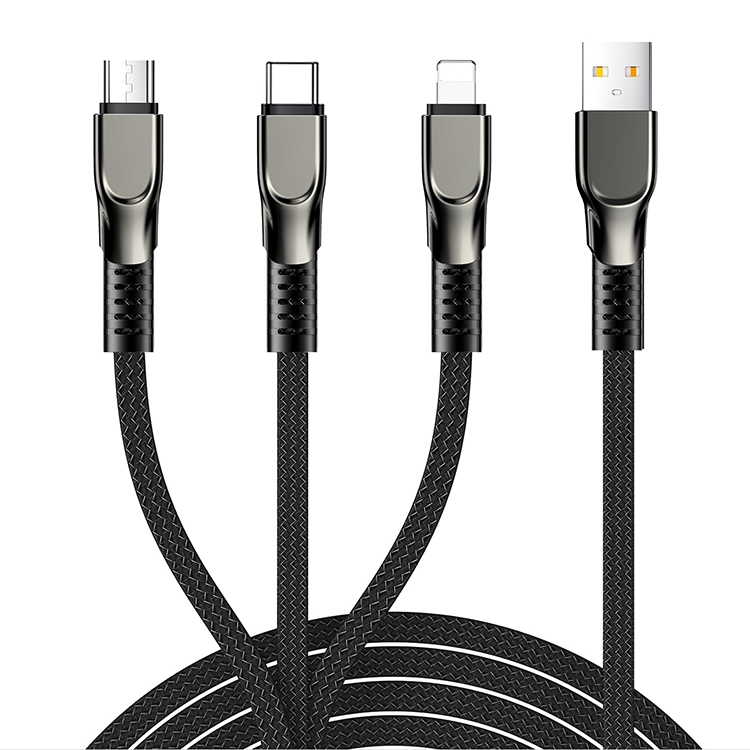 

JOYROOM S-1335K4 1.3m 3.5A 3 in 1 USB to 8 Pin + USB-C / Type-C + Micro USB Remarkable Series Nylon Braid Charging Data Cable(Black)