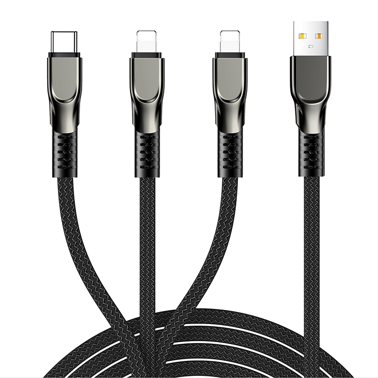 

JOYROOM S-1335K4 1.3m 3.5A 3 in 1 USB to 8 Pin + 8 Pin + USB-C / Type-C Remarkable Series Nylon Braid Charging Data Cable(Black)