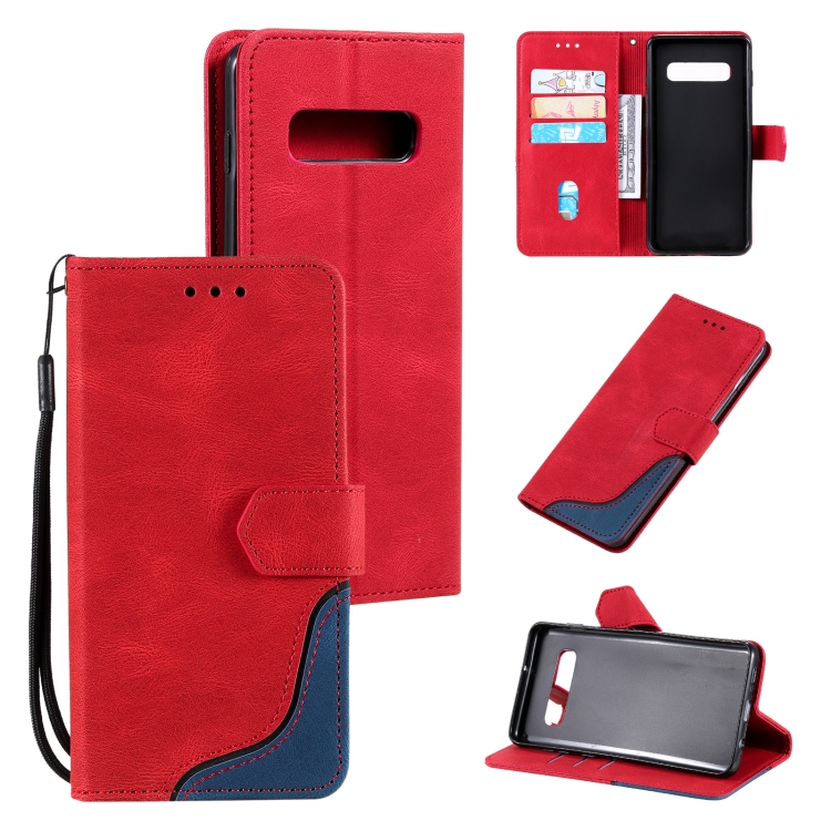 

For Samsung Galaxy S10 Three-color Stitching Calf Texture Horizontal Flip Leather Case with Holder & Card Slots & Wallet(Red)