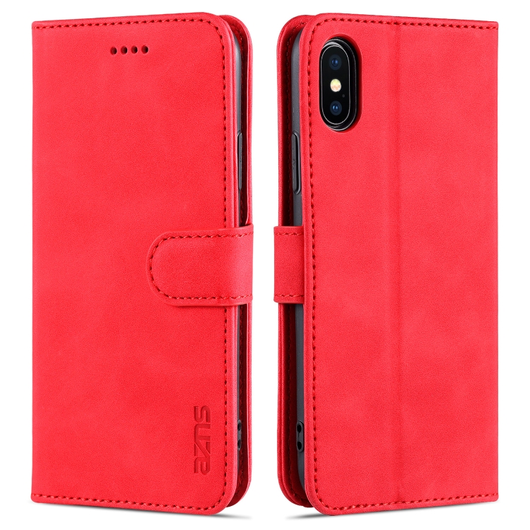 

AZNS Skin Feel Calf Texture Horizontal Flip Leather Case with Card Slots & Holder & Wallet For iPhone XS / X(Red)