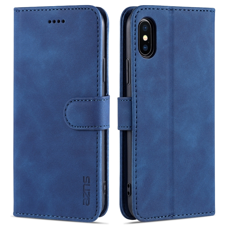

AZNS Skin Feel Calf Texture Horizontal Flip Leather Case with Card Slots & Holder & Wallet For iPhone XS / X(Blue)