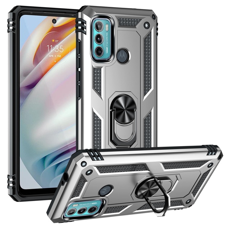 

For Motorola Moto G60 / G40 Fusion Shockproof TPU + PC Protective Case with 360 Degree Rotating Holder(Silver)