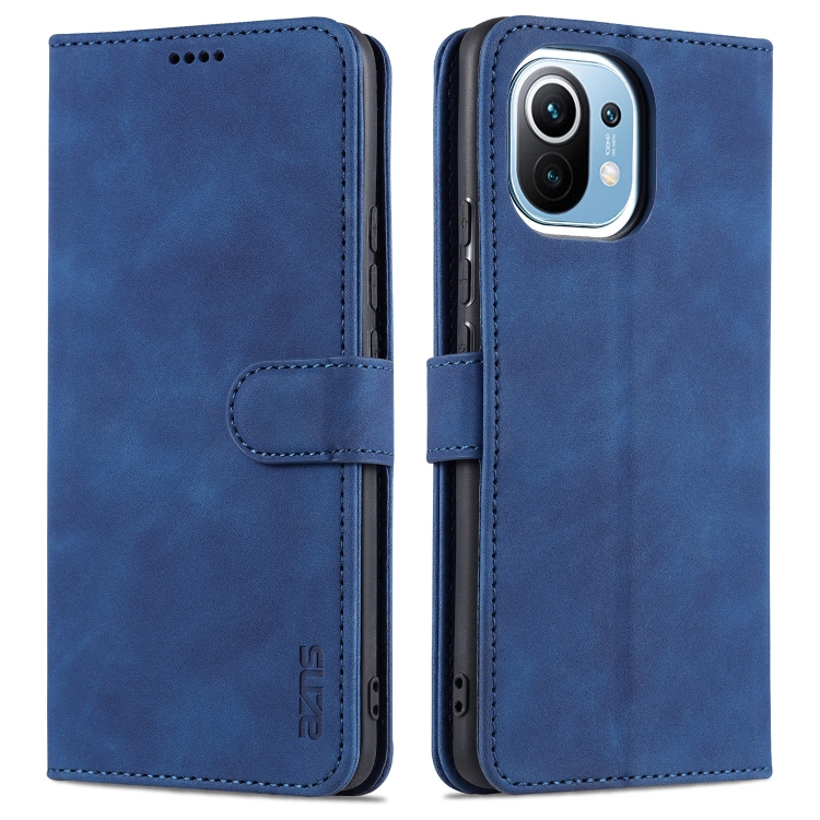 

For Xiaomi Mi 11 AZNS Skin Feel Calf Texture Horizontal Flip Leather Case with Card Slots & Holder & Wallet(Blue)
