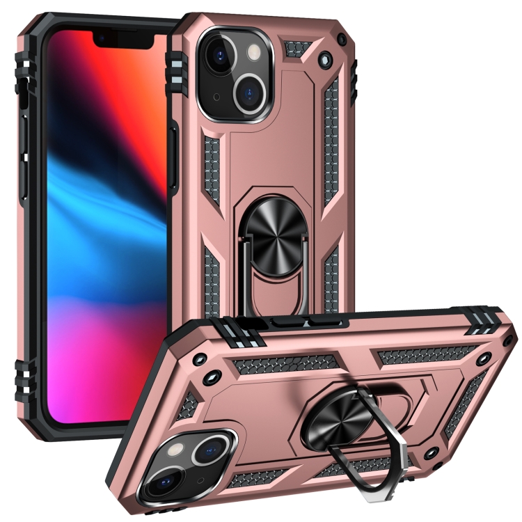 

Shockproof TPU + PC Protective Case with 360 Degree Rotating Holder For iPhone 13 mini(Rose Gold)