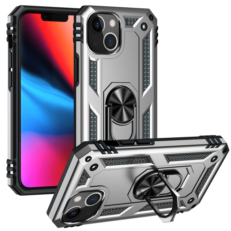 

Shockproof TPU + PC Protective Case with 360 Degree Rotating Holder For iPhone 13 mini(Silver)
