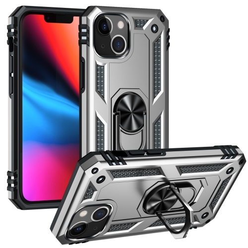 

Shockproof TPU + PC Protective Case with 360 Degree Rotating Holder For iPhone 13(Silver)