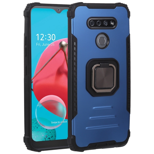 

For LG K51 Fierce Warrior Series Armor All-inclusive Shockproof Aluminum Alloy + TPU Protective Case with Ring Holder(Blue)
