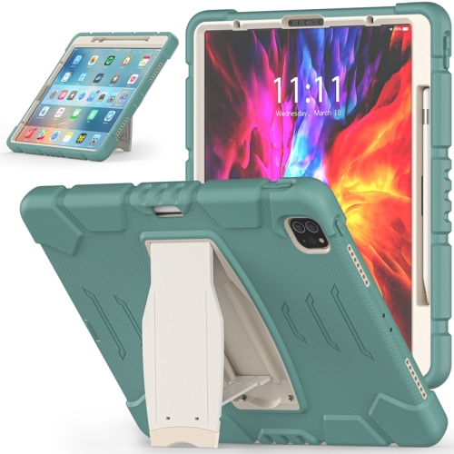 

3-Layer Protection Screen Frame + PC + Silicone Shockproof Combination Tablet Case with Holder For iPad Pro 12.9 2020(Emerald Green)