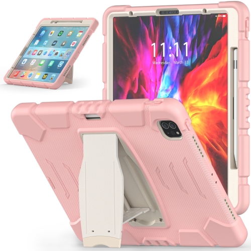 

3-Layer Protection Screen Frame + PC + Silicone Shockproof Combination Tablet Case with Holder For iPad Pro 12.9 2020(Cherry Blossoms Pink)