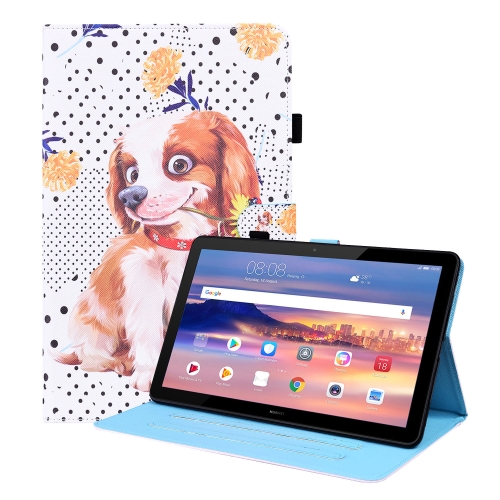 

For Huawei MediaPad T5 10.1 inch Animal Pattern Horizontal Flip Leather Case with Holder & Card Slots & Photo Frame(Little Flower Dog)