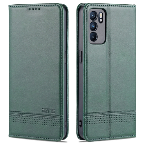 

For OPPO Reno6 / Reno6 Pro AZNS Magnetic Calf Texture Horizontal Flip Leather Case with Card Slots & Holder & Wallet(Dark Green)