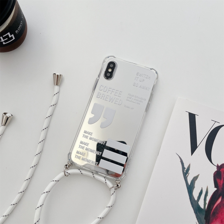 

Four-corner Shockproof Mirror Series Coffee Brewed Protective Case with Lanyard For iPhone X / XS