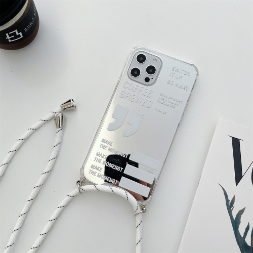 

Four-corner Shockproof Mirror Series Coffee Brewed Protective Case with Lanyard For iPhone 11