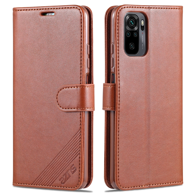 

For Xiaomi Redmi Note 10 4G AZNS Sheepskin Texture Horizontal Flip Leather Case with Holder & Card Slots & Wallet(Brown)