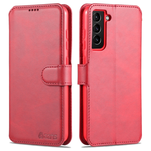 

For Samsung Galaxy S21 FE 5G AZNS Calf Texture Horizontal Flip Leather Case with Holder & Card Slots & Wallet & Photo Frame(Red)