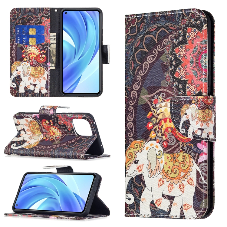 

For Xiaomi Mi 11 Lite Colored Drawing Pattern Horizontal Flip Leather Case with Holder & Card Slots & Wallet(Flowers Elephant)