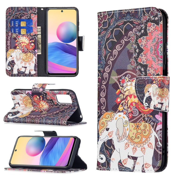 

For Xiaomi Poco M3 Pro / Redmi Note 10 5G Colored Drawing Pattern Horizontal Flip Leather Case with Holder & Card Slots & Wallet(Flowers Elephant)