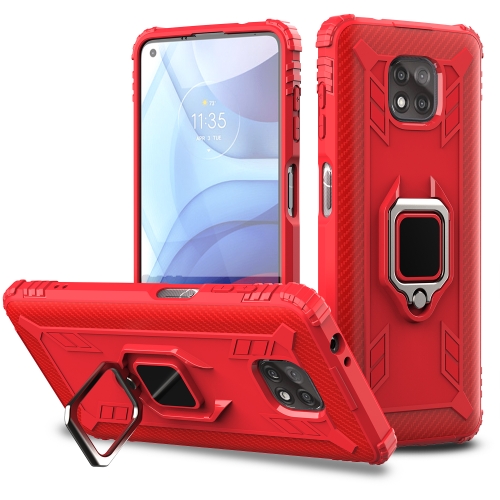 

For Motorola Moto G Power 5G 2021 Carbon Fiber Protective Case with 360 Degree Rotating Ring Holder(Red)