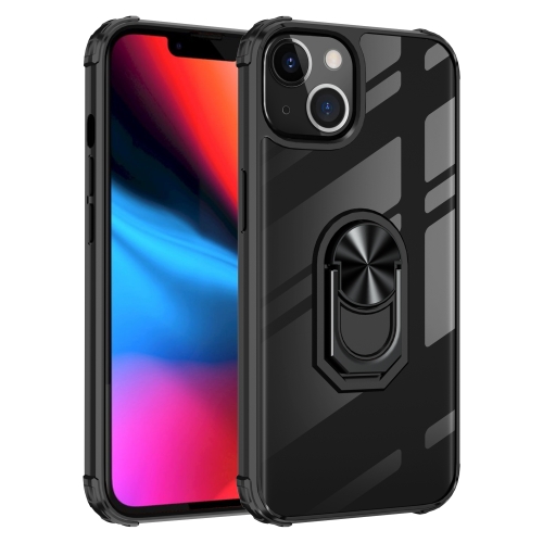 

Ultra Shockproof Transparent TPU + Acrylic Protective Case with Ring Holder For iPhone 13 mini(Black)