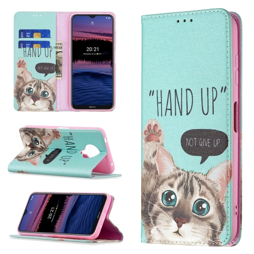 

For Nokia X10 / X20 Colored Drawing Pattern Invisible Magnetic Horizontal Flip PU Leather Case with Holder & Card Slots & Wallet(Cat)