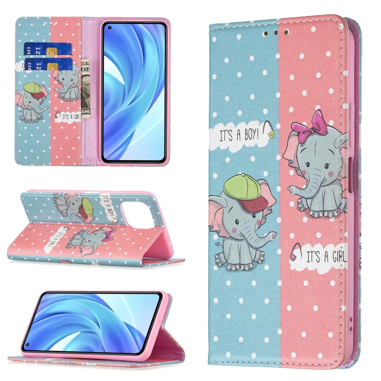 

For Xiaomi Mi 11 Lite Colored Drawing Pattern Invisible Magnetic Horizontal Flip PU Leather Case with Holder & Card Slots & Wallet(Elephant)
