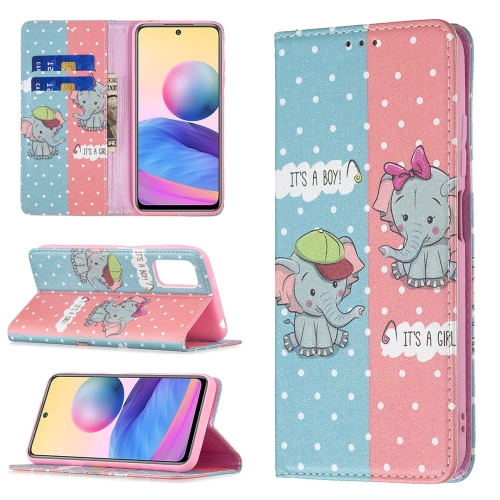 

For Xiaomi Poco M3 Pro / Redmi Note 10 5G Colored Drawing Pattern Invisible Magnetic Horizontal Flip PU Leather Case with Holder & Card Slots & Wallet(Elephant)