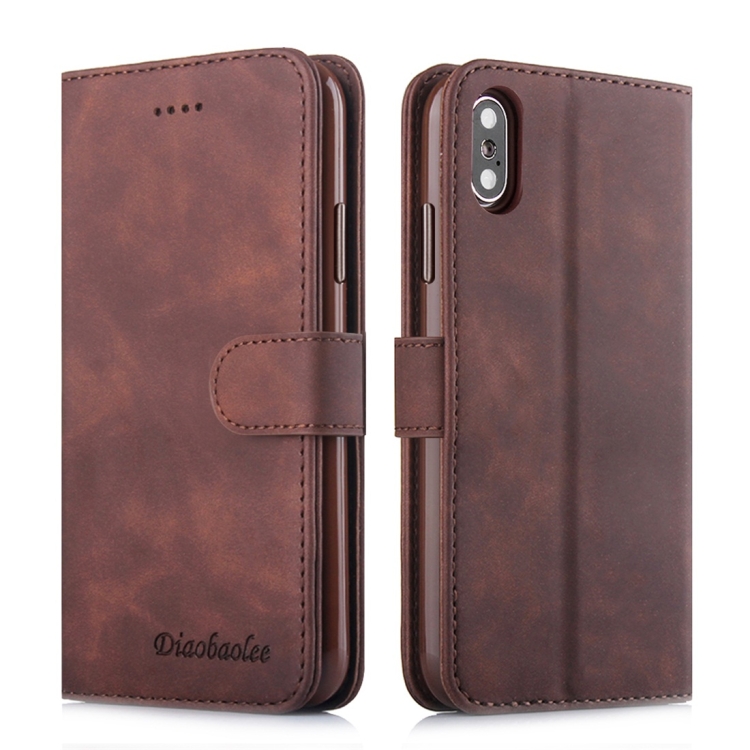 

For iPhone X / XS Diaobaolee Pure Fresh Texture Horizontal Flip Leather Case, with Holder & Card Slot & Wallet & Photo Frame(Brown)