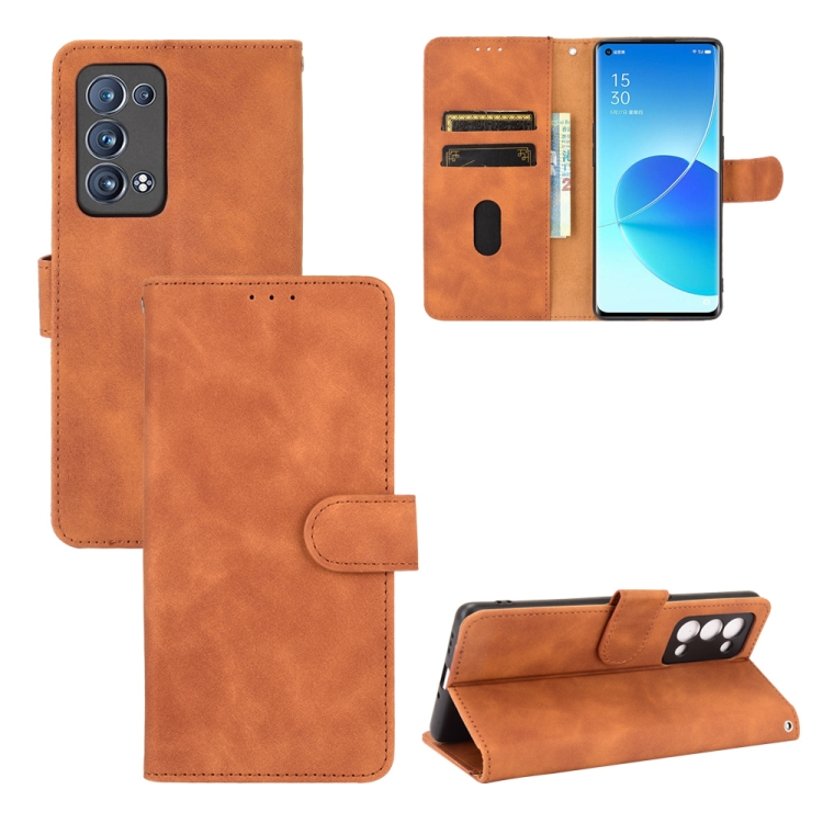 

For OPPO Reno6 Pro+ Solid Color Skin Feel Magnetic Buckle Horizontal Flip Calf Texture PU Leather Case with Holder & Card Slots & Wallet(Brown)