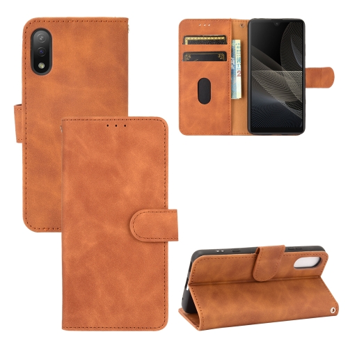 

For Sony Xperia Ace II Solid Color Skin Feel Magnetic Buckle Horizontal Flip Calf Texture PU Leather Case with Holder & Card Slots & Wallet(Brown)